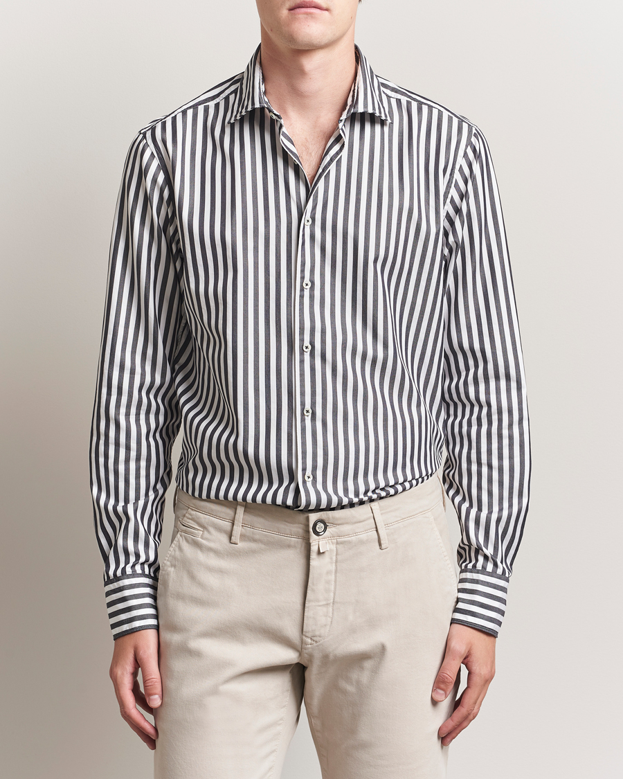 Herren | Hemden | Stenströms | Regular Fit Washed Large Stripe Shirt White/Black