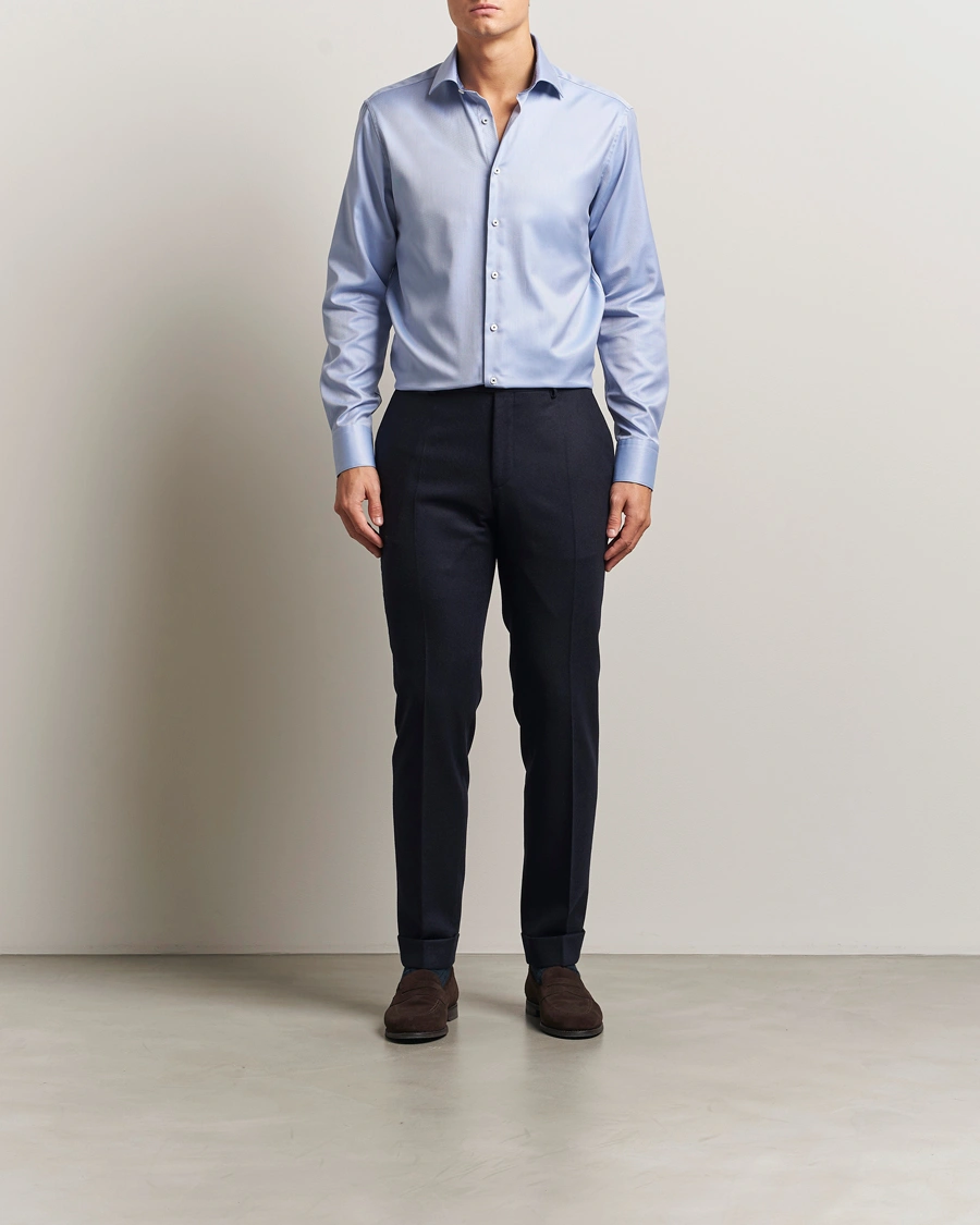Herren | Hemden | Stenströms | Regular Fit Superior Twill Contrast Shirt Blue