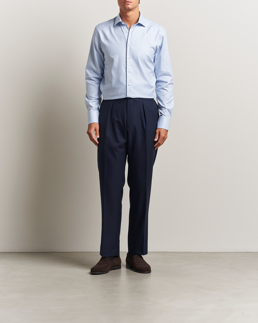 Herren | Hemden | Stenströms | Regular Fit Houndstooth Cut Away Shirt Light Blue