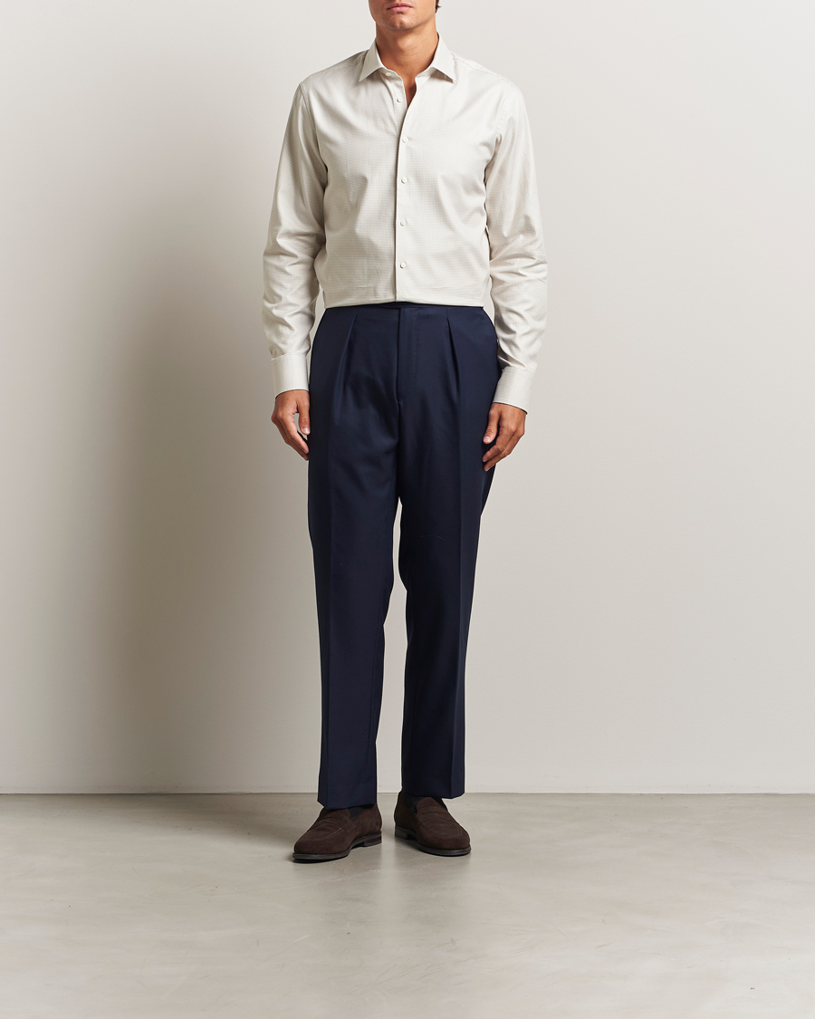 Herren | Hemden | Stenströms | Regular Fit Houndstooth Cut Away Shirt Beige