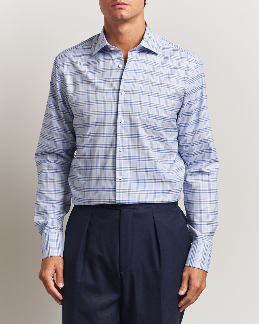 Herren | Hemden | Stenströms | Regular Fit Checked Cut Away Shirt Blue