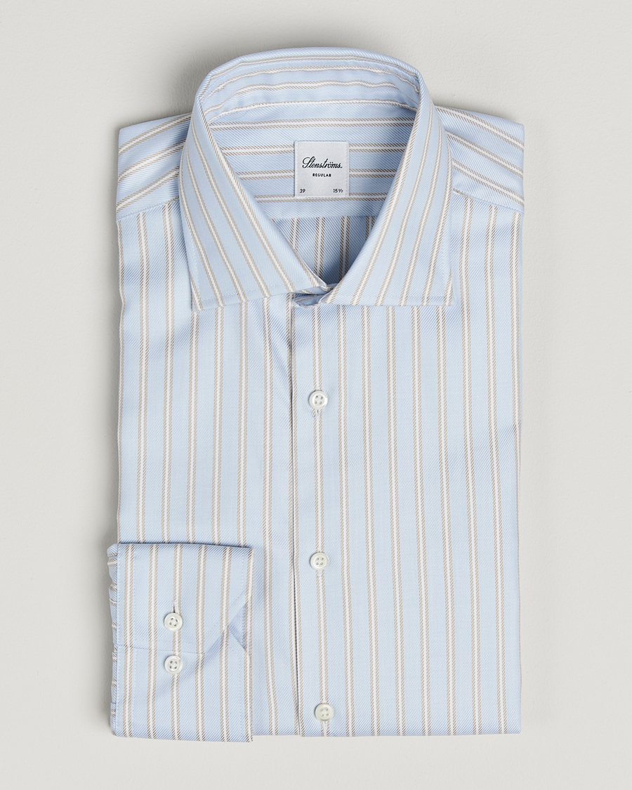 Herren | Hemden | Stenströms | Regular Fit Twill Stripe Cut Away Shirt Blue