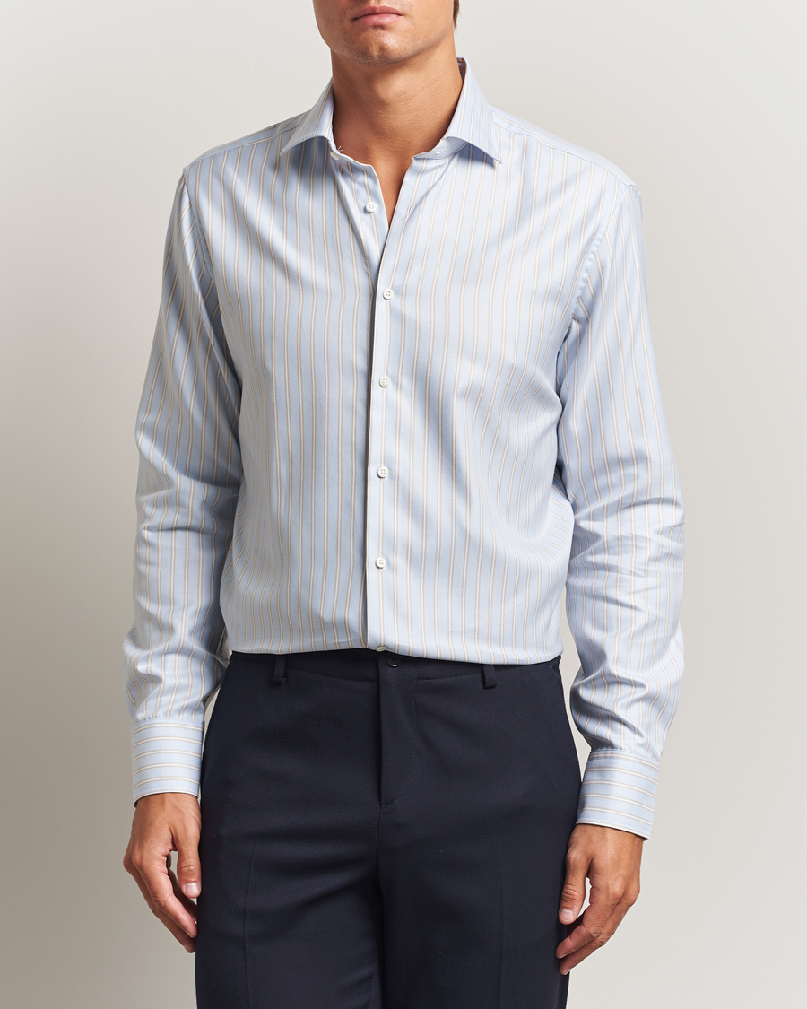 Herren | Hemden | Stenströms | Regular Fit Twill Stripe Cut Away Shirt Blue