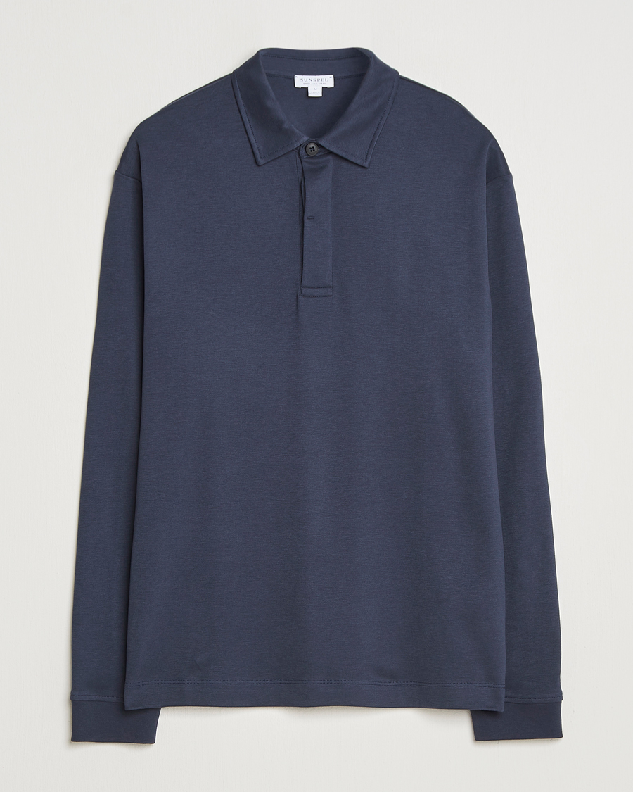 Herren | Poloshirts | Sunspel | Heavy Weight Supima Cotton Long Sleeve Polo Navy