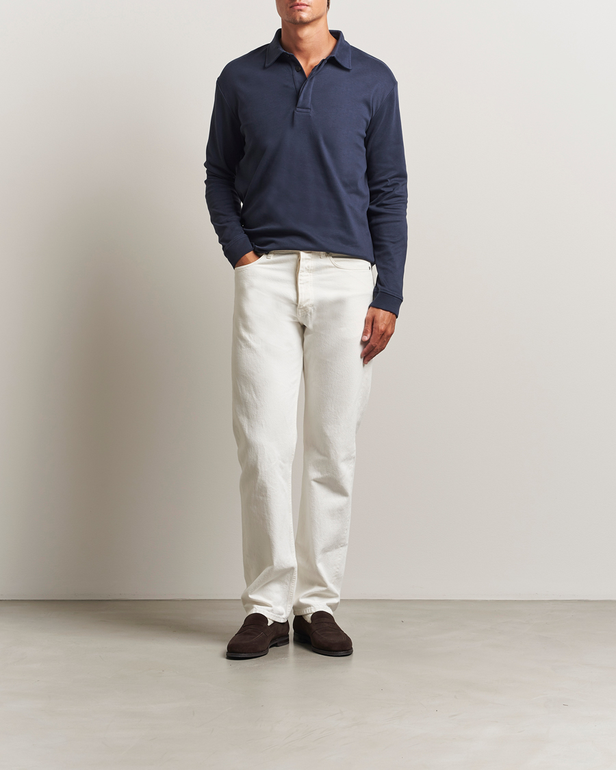 Herren | Poloshirts | Sunspel | Heavy Weight Supima Cotton Long Sleeve Polo Navy