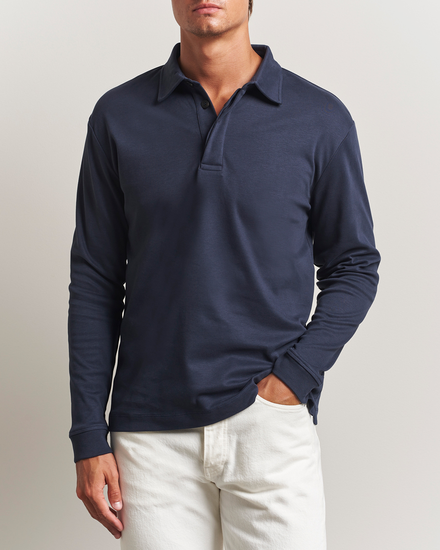 Herren | Poloshirts | Sunspel | Heavy Weight Supima Cotton Long Sleeve Polo Navy