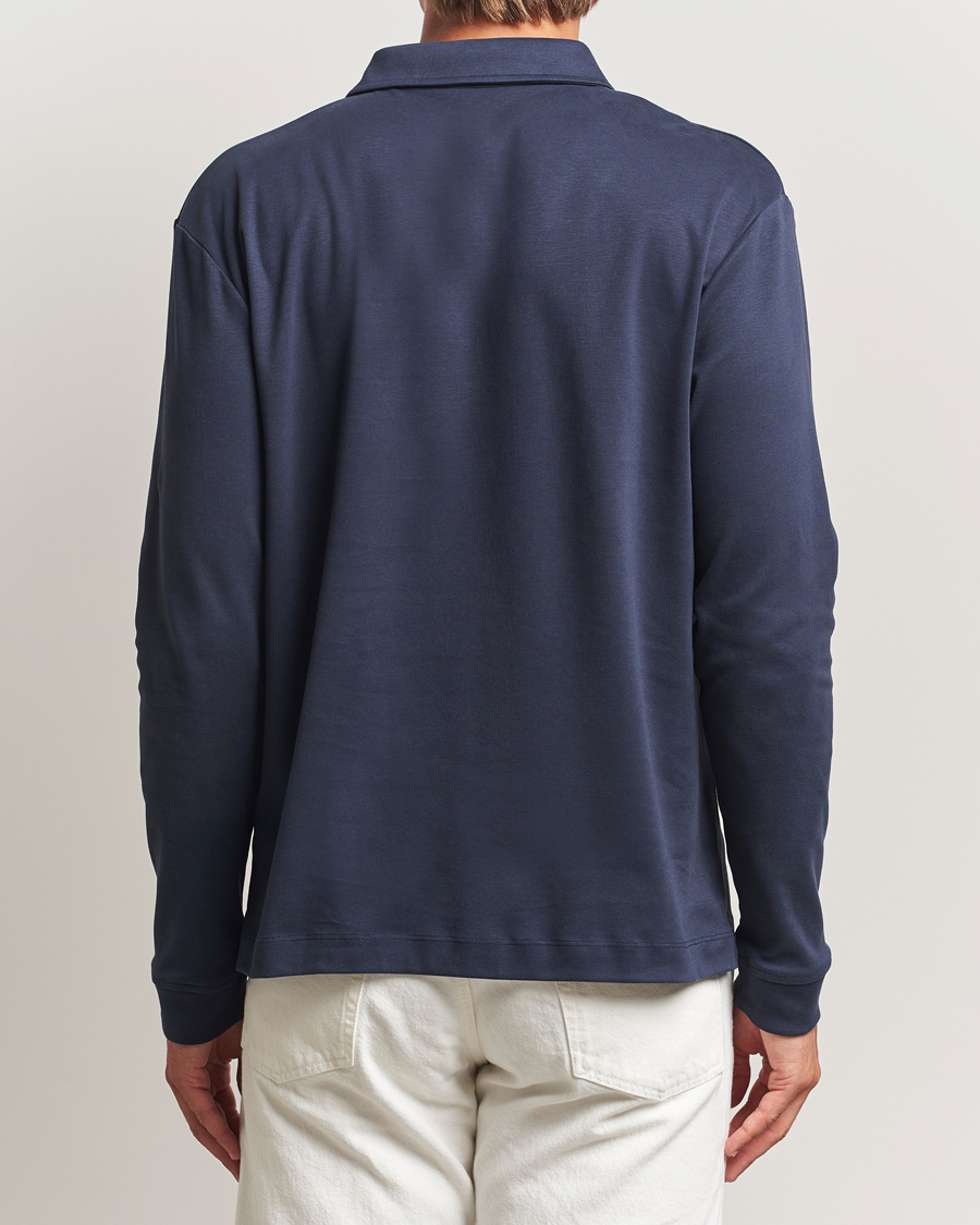 Herren | Poloshirts | Sunspel | Heavy Weight Supima Cotton Long Sleeve Polo Navy