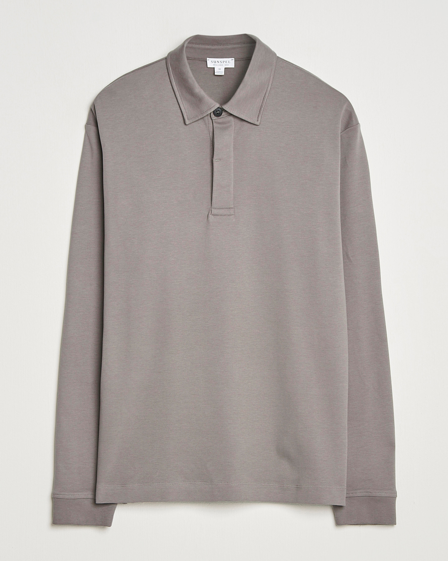 Herren | Poloshirts | Sunspel | Heavy Weight Supima Cotton Long Sleeve Polo Iron Grey