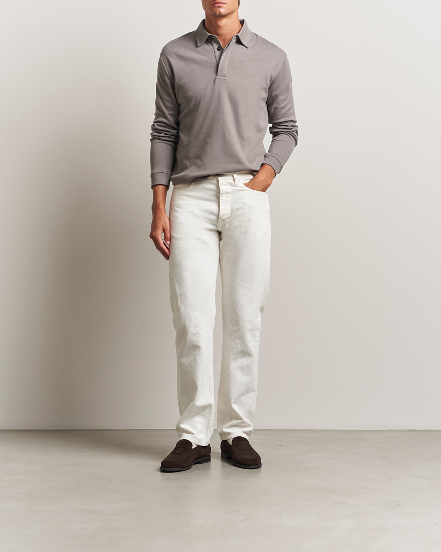 Herren | Poloshirts | Sunspel | Heavy Weight Supima Cotton Long Sleeve Polo Iron Grey