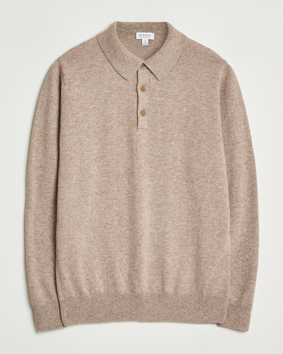 Herren | Pullover | Sunspel | Cashmere Polo Oatmeal Melange