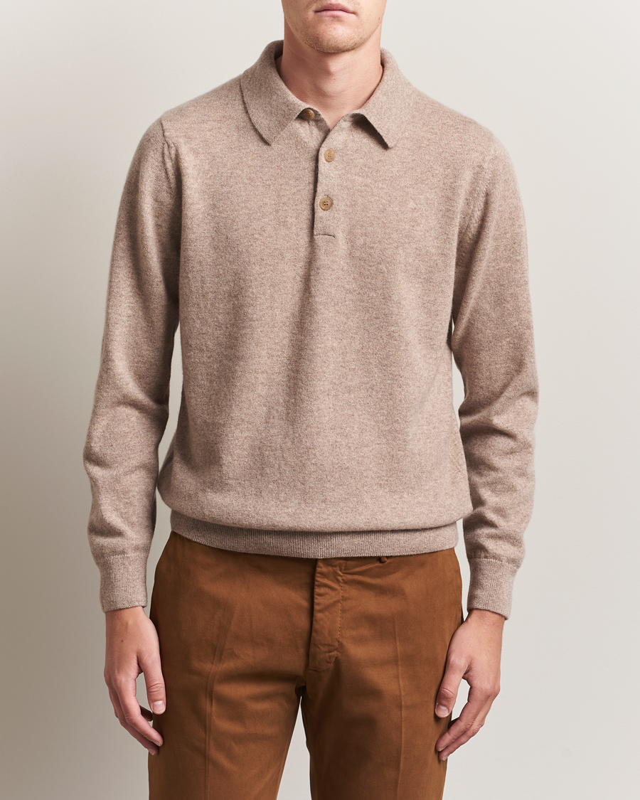 Herren | Pullover | Sunspel | Cashmere Polo Oatmeal Melange