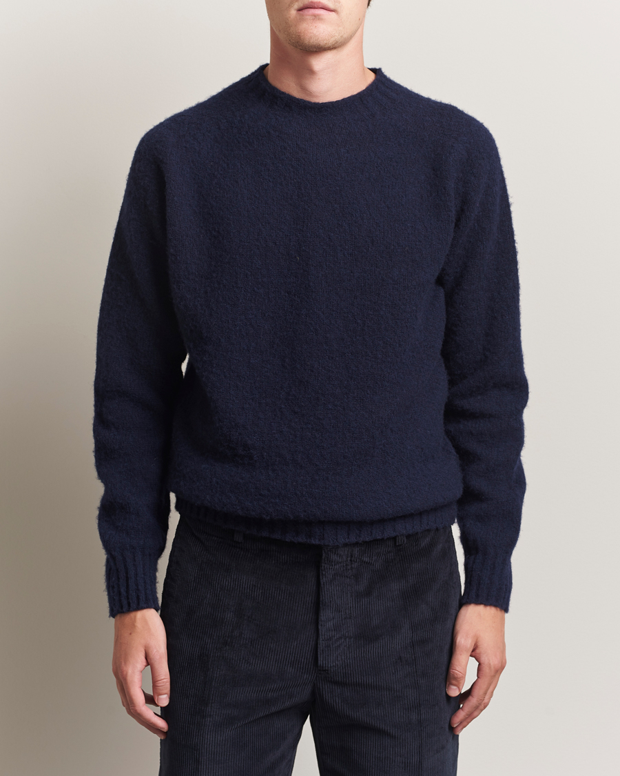 Herren | Pullover | Sunspel | Brushed Shetland Crew Neck Navy