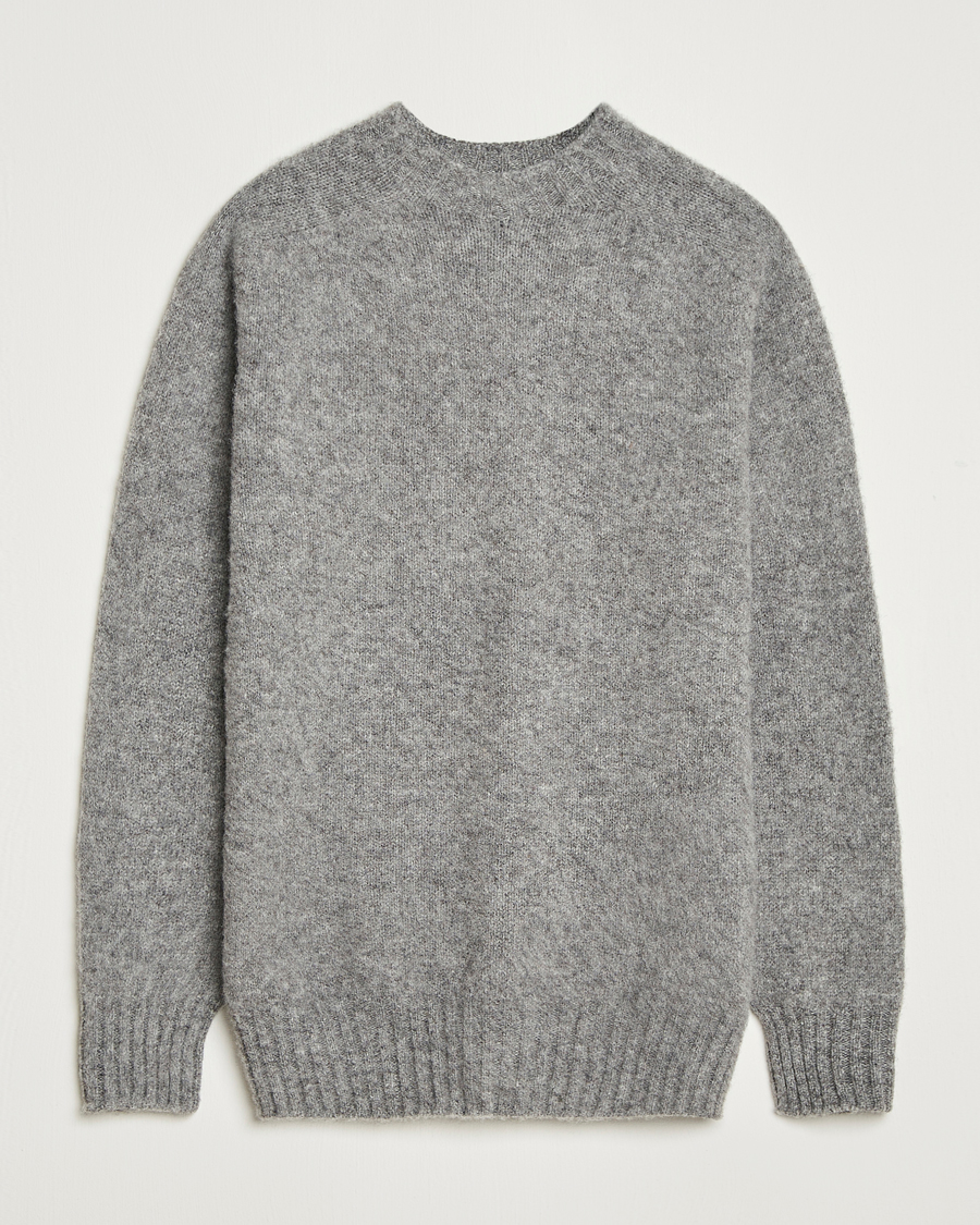 Herren | Pullover | Sunspel | Brushed Shetland Crew Neck Mid Grey Melange
