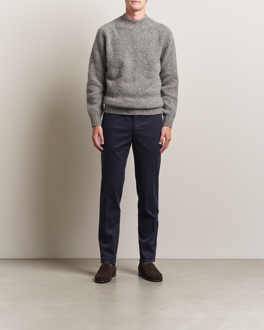 Herren | Pullover | Sunspel | Brushed Shetland Crew Neck Mid Grey Melange