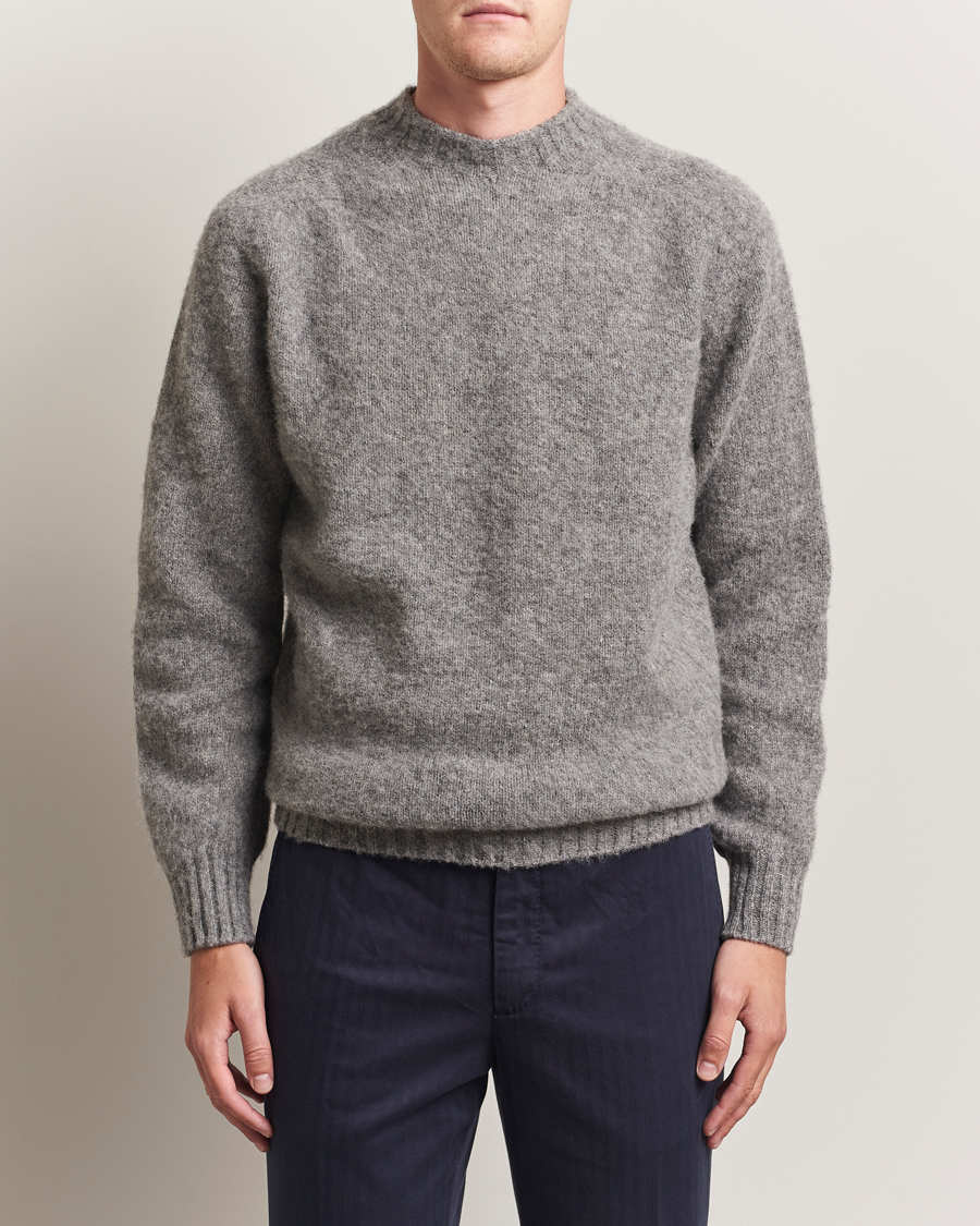 Herren | Pullover | Sunspel | Brushed Shetland Crew Neck Mid Grey Melange