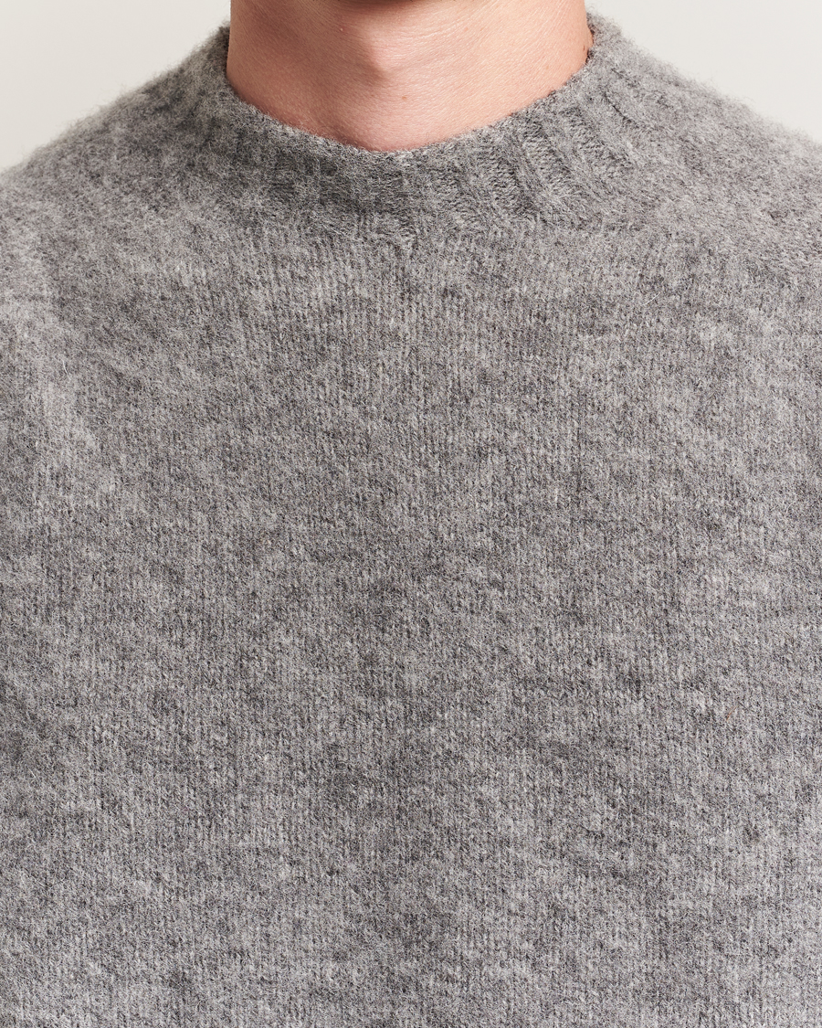 Herren | Pullover | Sunspel | Brushed Shetland Crew Neck Mid Grey Melange