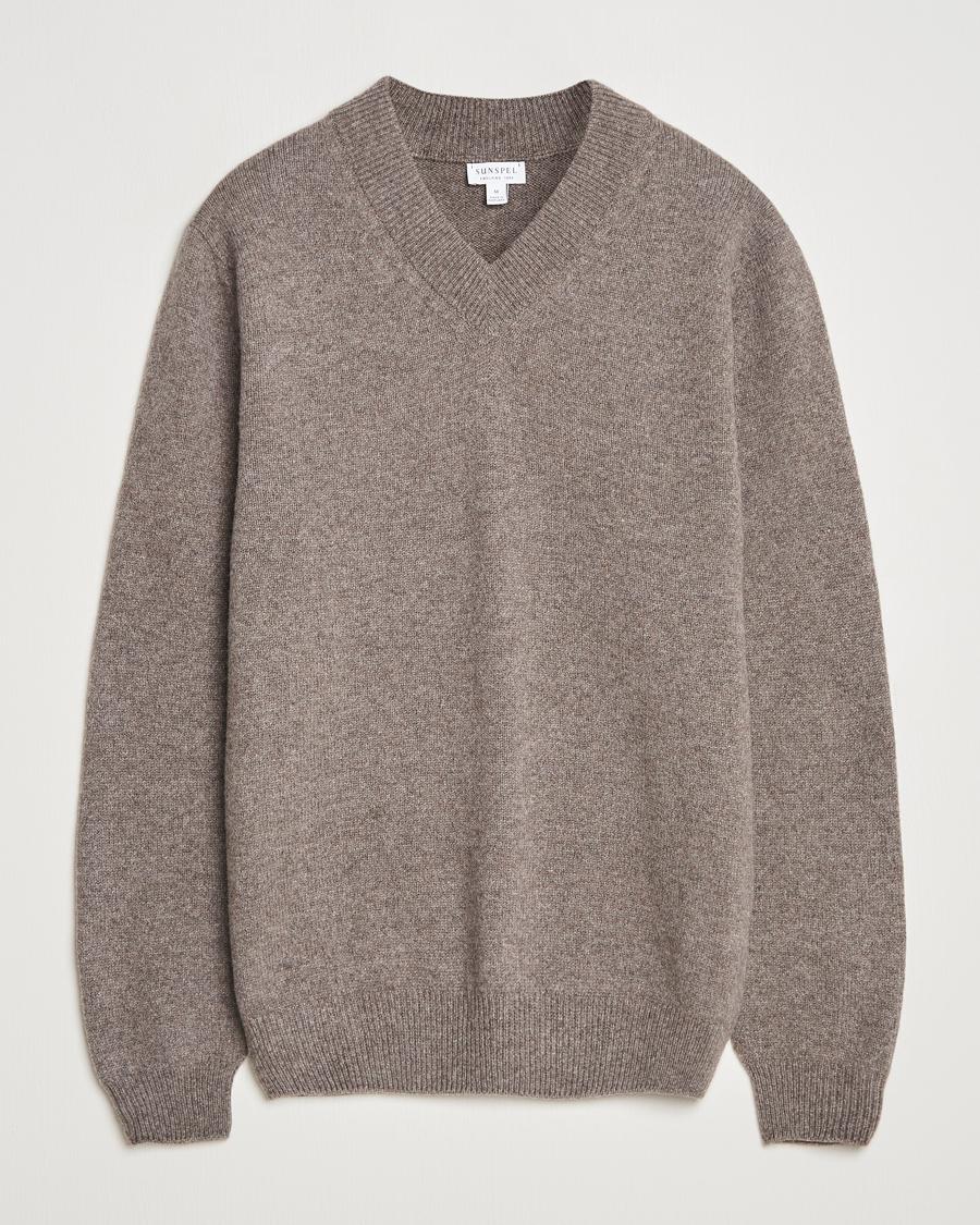 Herren | Pullover | Sunspel | Knitted Lambswool V-Neck Bark