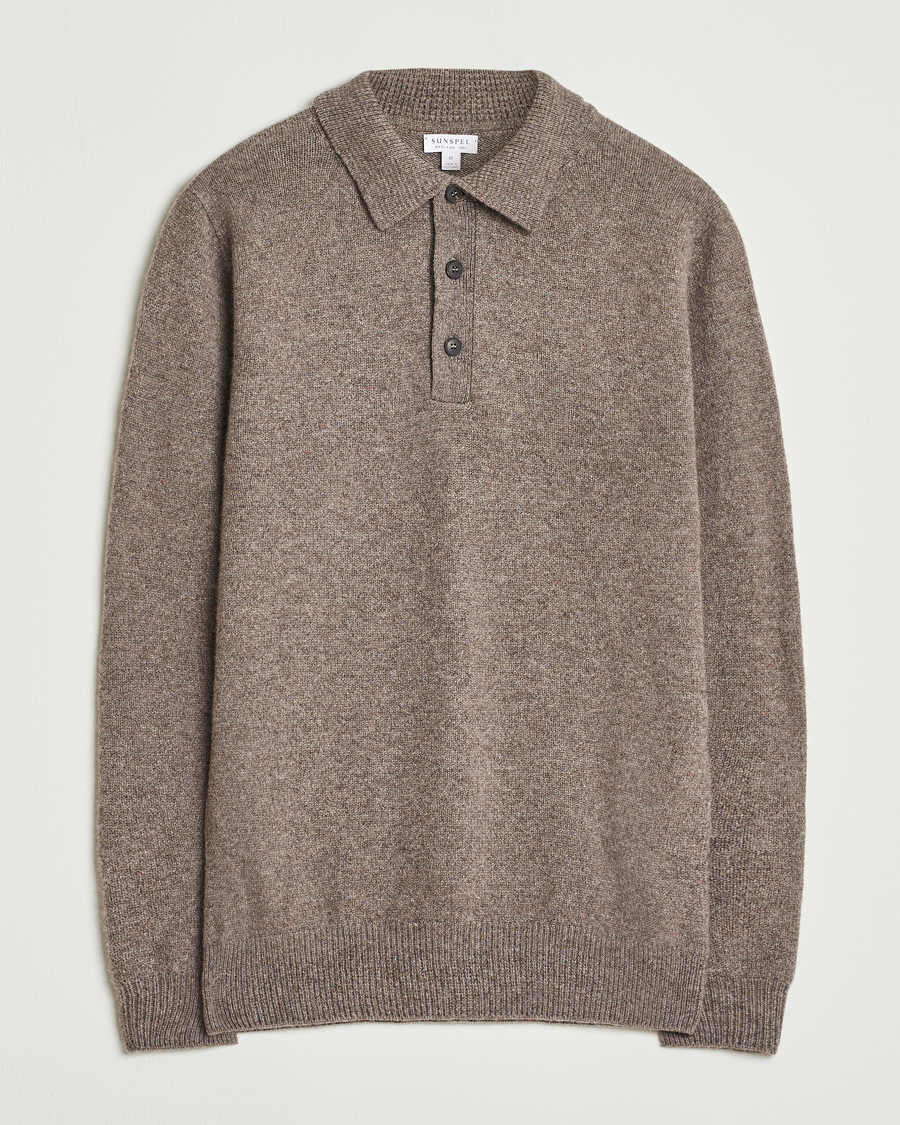 Herren | Pullover | Sunspel | Lambswool Poloshirt Bark
