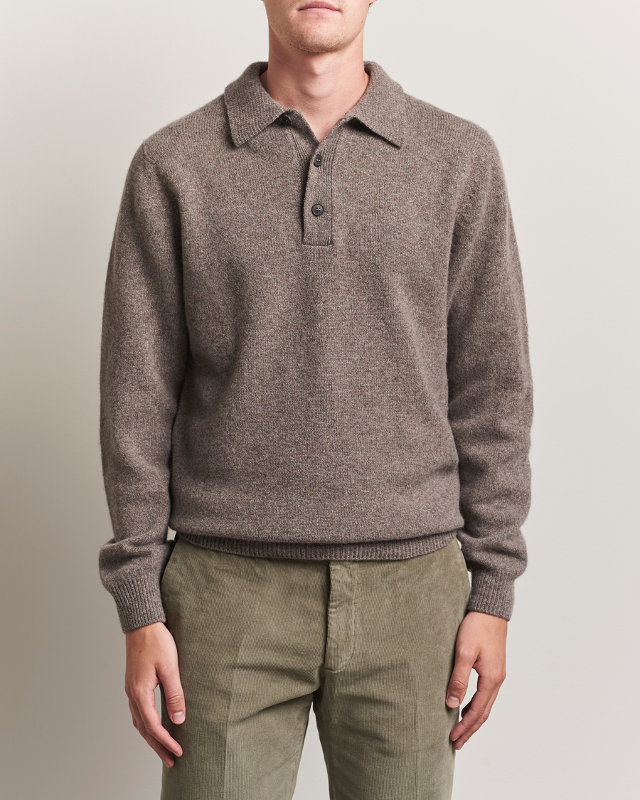 Herren | Pullover | Sunspel | Lambswool Poloshirt Bark