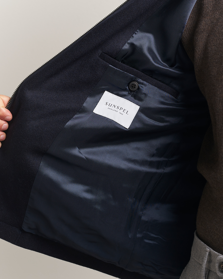 Herren | Jacken | Sunspel | Boiled Wool Jersey Jacket Navy