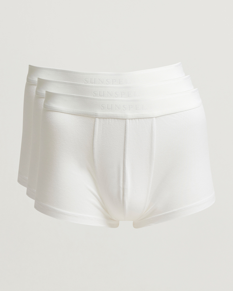 Herren | Unterwäsche | Sunspel | 3-Pack Cotton Stretch Trunk White