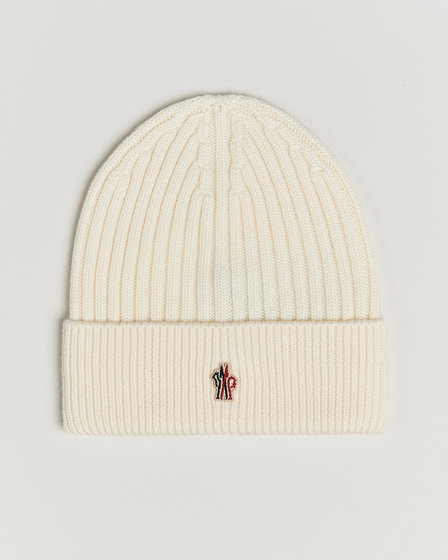 Herren | Moncler Grenoble Rib Wool Beanie Off White | Moncler Grenoble | Rib Wool Beanie Off White