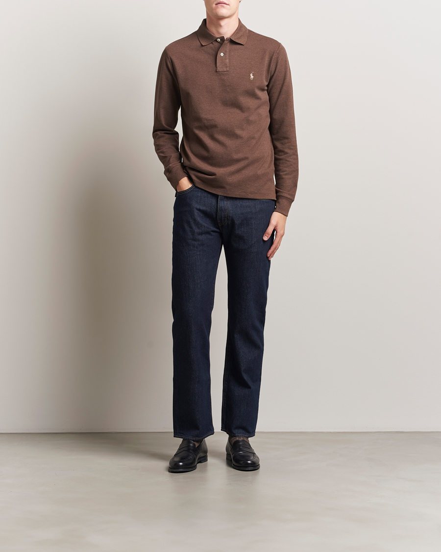 Herren | Poloshirts | Polo Ralph Lauren | Custom Slim Fit Long Sleeve Polo Nutmeg Brown Heather