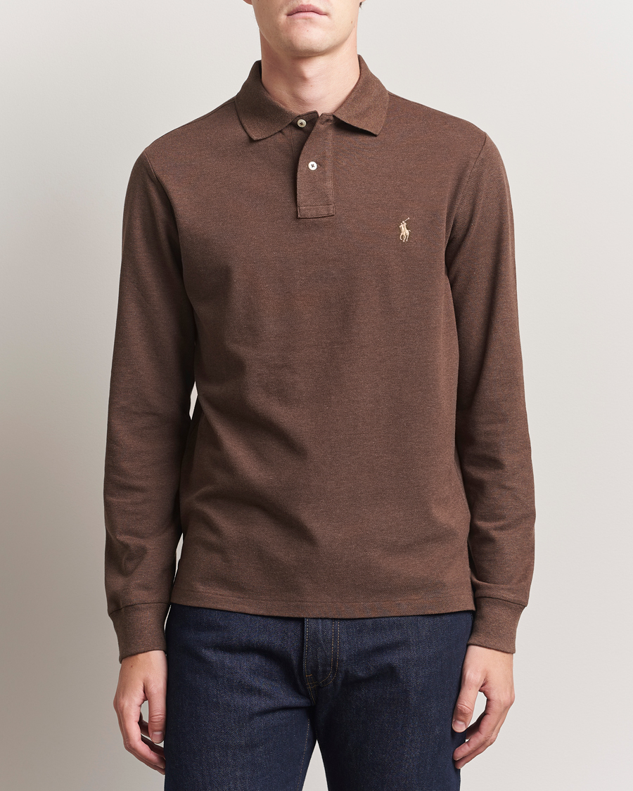 Herren | Poloshirts | Polo Ralph Lauren | Custom Slim Fit Long Sleeve Polo Nutmeg Brown Heather
