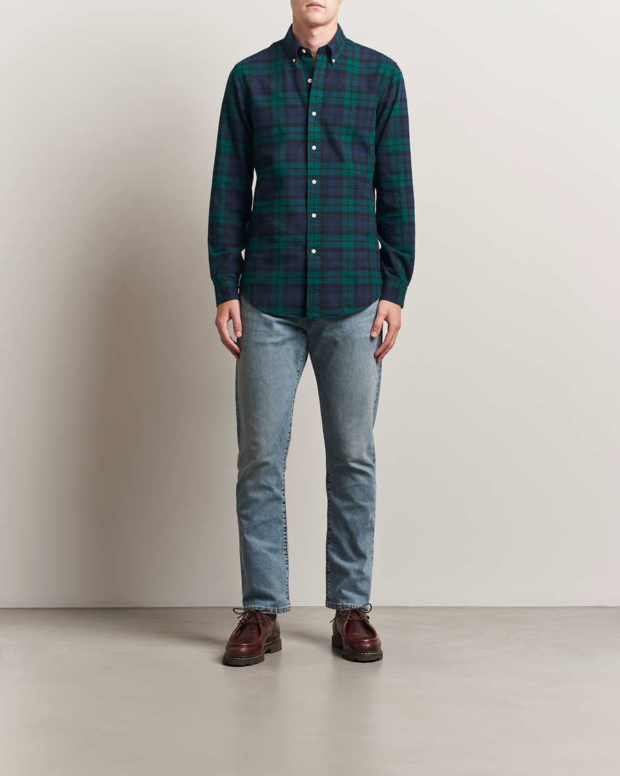 Herren | Hemden | Polo Ralph Lauren | Custom Fit Brushed Flannel Checked Shirt Navy/Green
