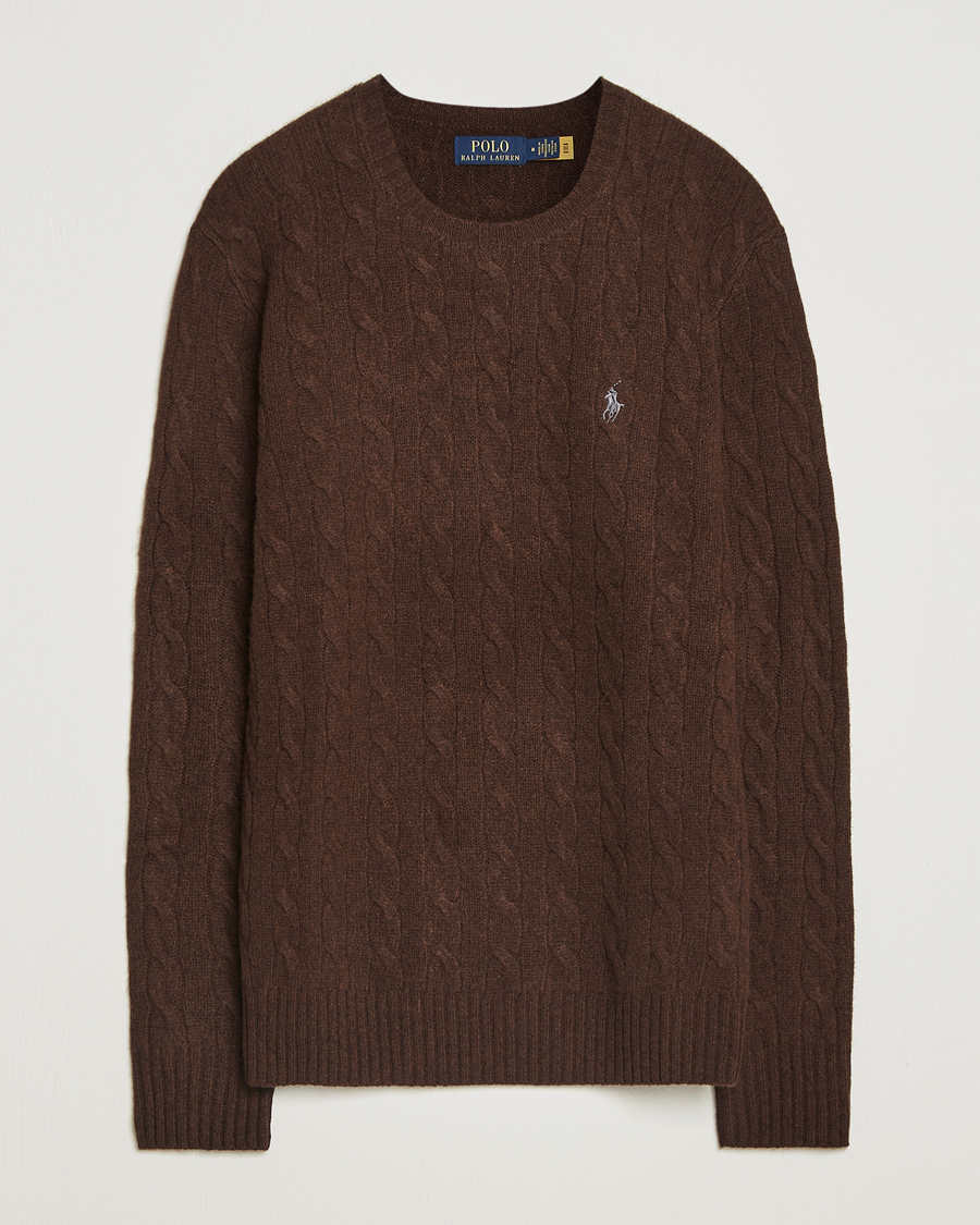 Herren | Pullover | Polo Ralph Lauren | Wool/Cashmere Cable Crew Neck Cacao Brown Heather
