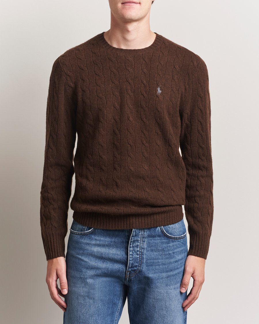 Herren | Pullover | Polo Ralph Lauren | Wool/Cashmere Cable Crew Neck Cacao Brown Heather