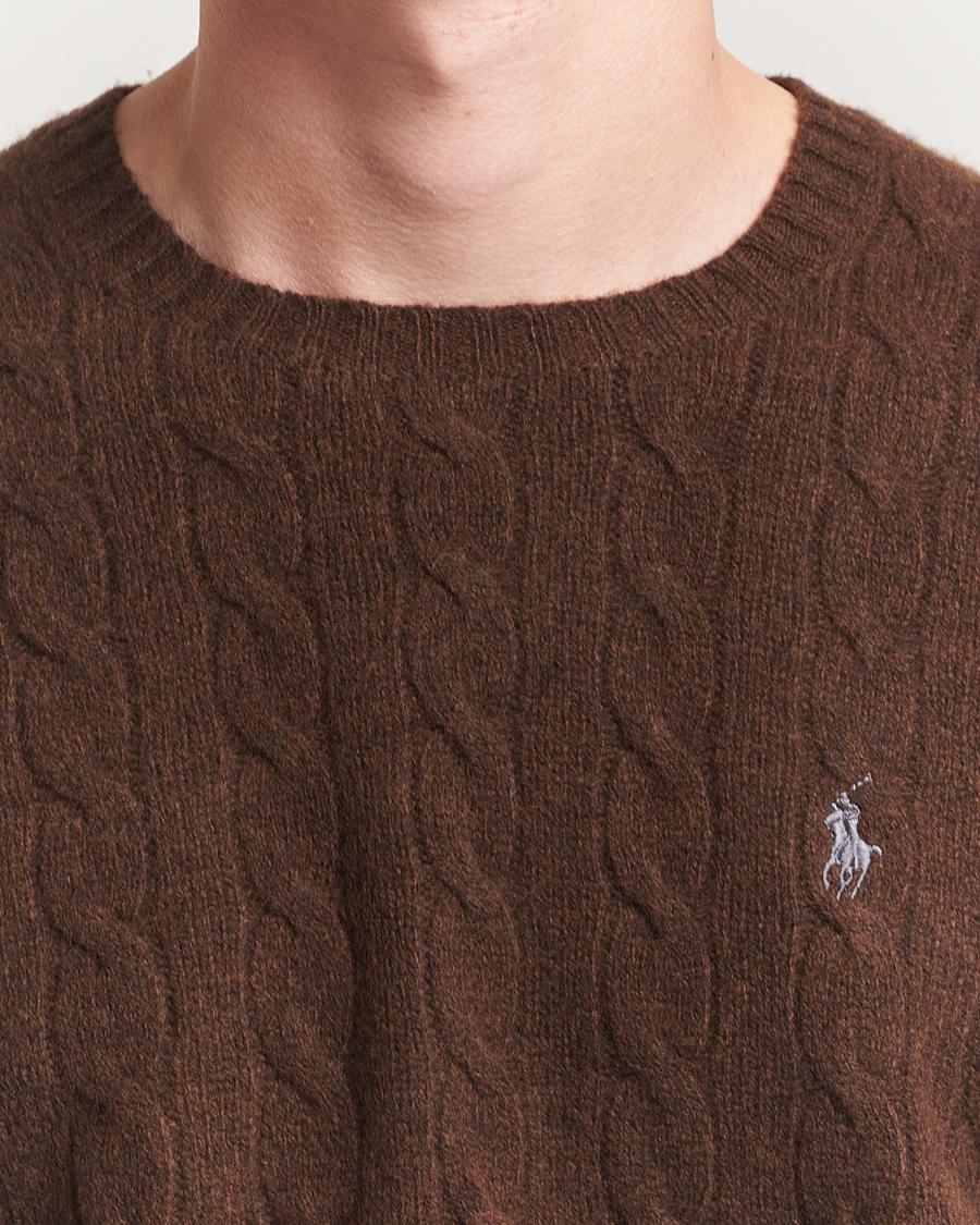 Herren | Pullover | Polo Ralph Lauren | Wool/Cashmere Cable Crew Neck Cacao Brown Heather