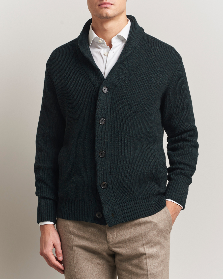 Herren | Pullover | Charles Tyrwhitt | Chunky Merino Shawl Neck Cardigan Forest Green