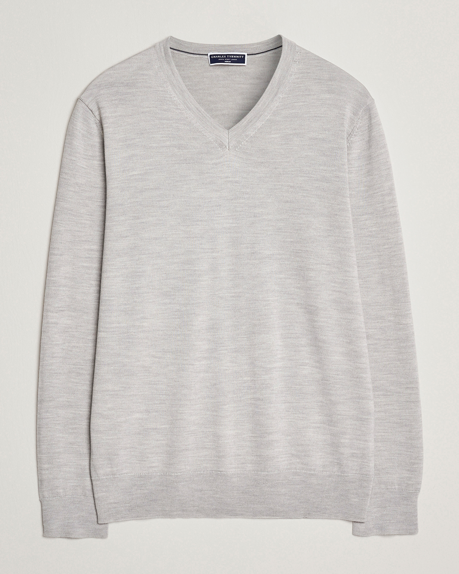 Herren | Pullover | Charles Tyrwhitt | Pure Merino V-Neck Jumper Silver Grey