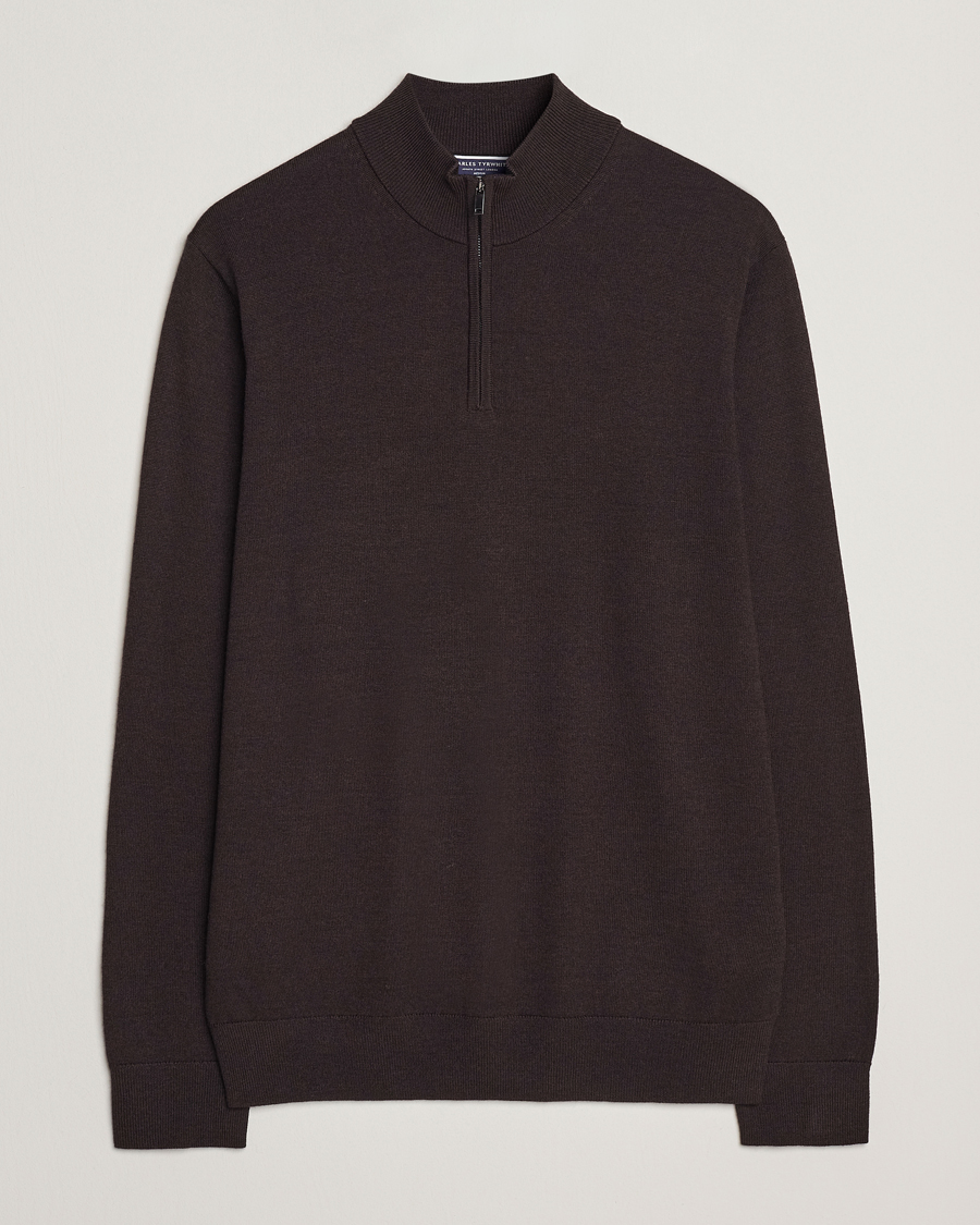 Herren | Pullover | Charles Tyrwhitt | Pure Merino Zip Neck Jumper Chocolate Brown