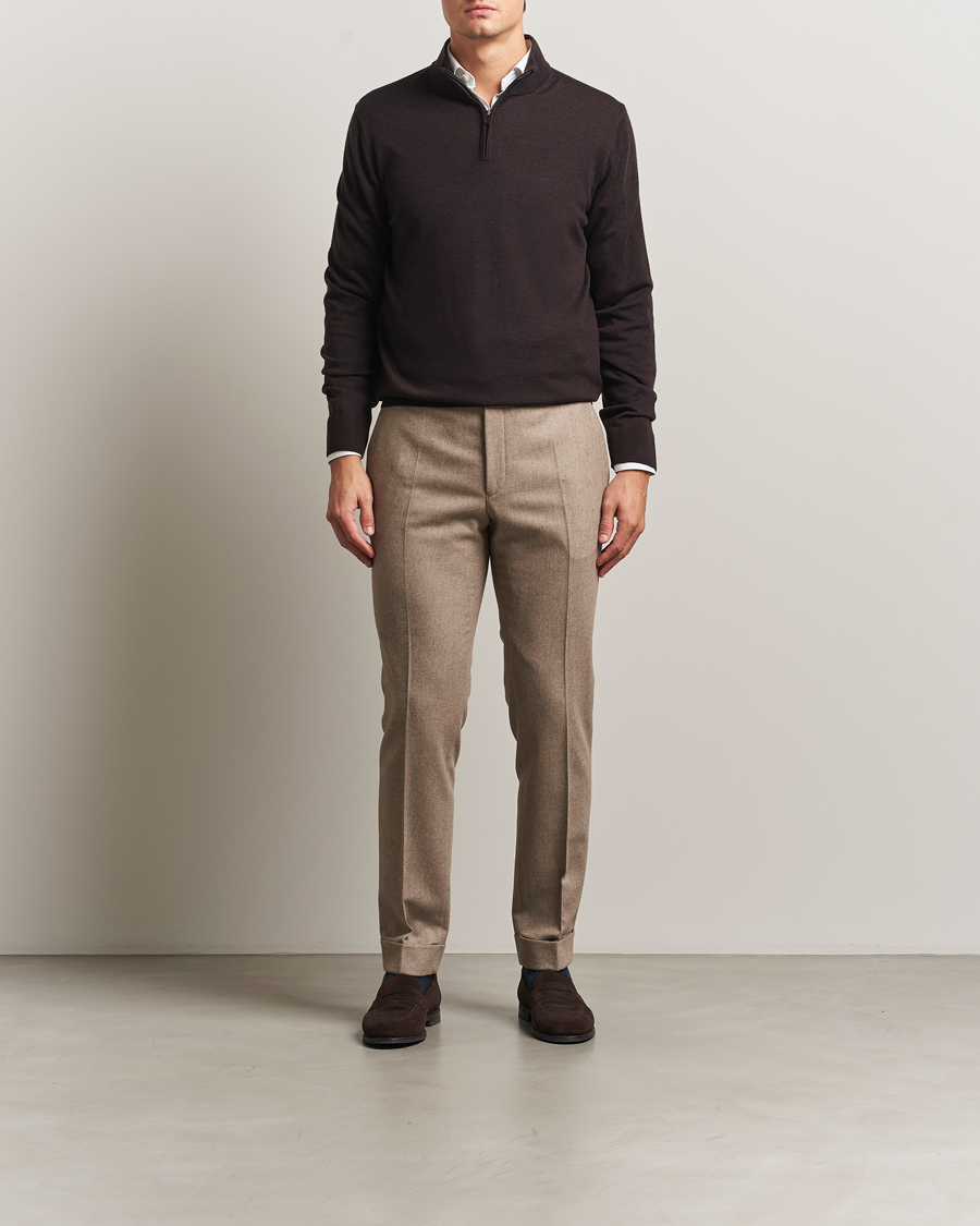 Herren | Pullover | Charles Tyrwhitt | Pure Merino Zip Neck Jumper Chocolate Brown
