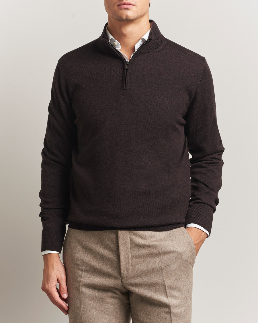 Herren | Pullover | Charles Tyrwhitt | Pure Merino Zip Neck Jumper Chocolate Brown