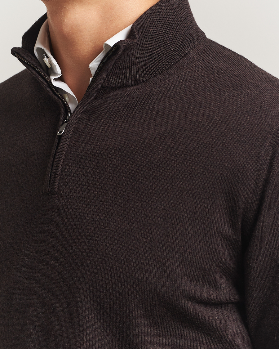 Herren | Pullover | Charles Tyrwhitt | Pure Merino Zip Neck Jumper Chocolate Brown