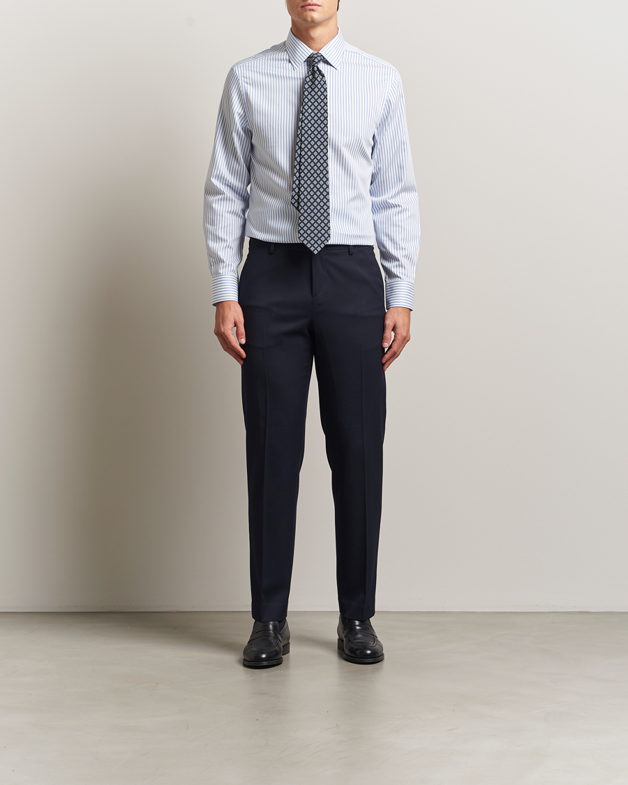 Herren | Hemden | Charles Tyrwhitt | Slim Fit Non Iron Striped Twill Cut Away Shirt White/Sky