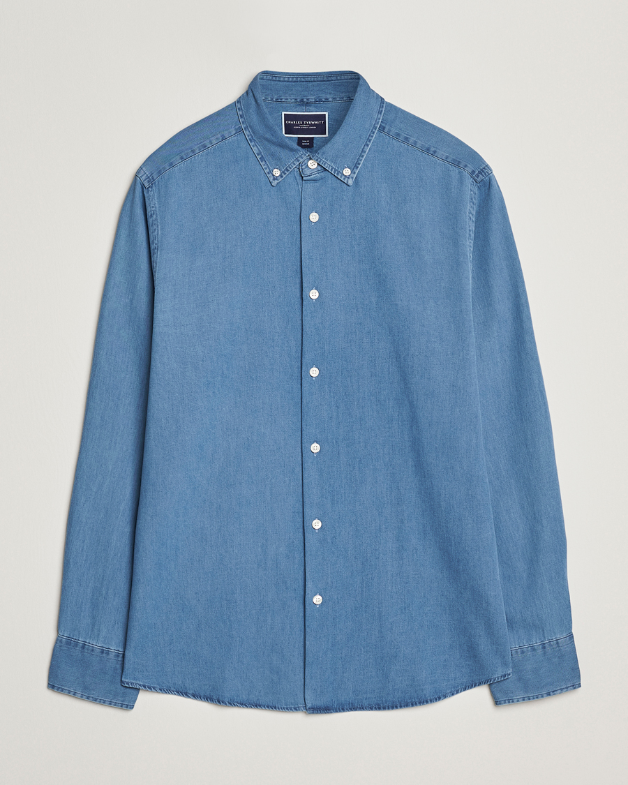 Herren | Hemden | Charles Tyrwhitt | Slim Fit Button Down Denim Shirt Ocean Blue