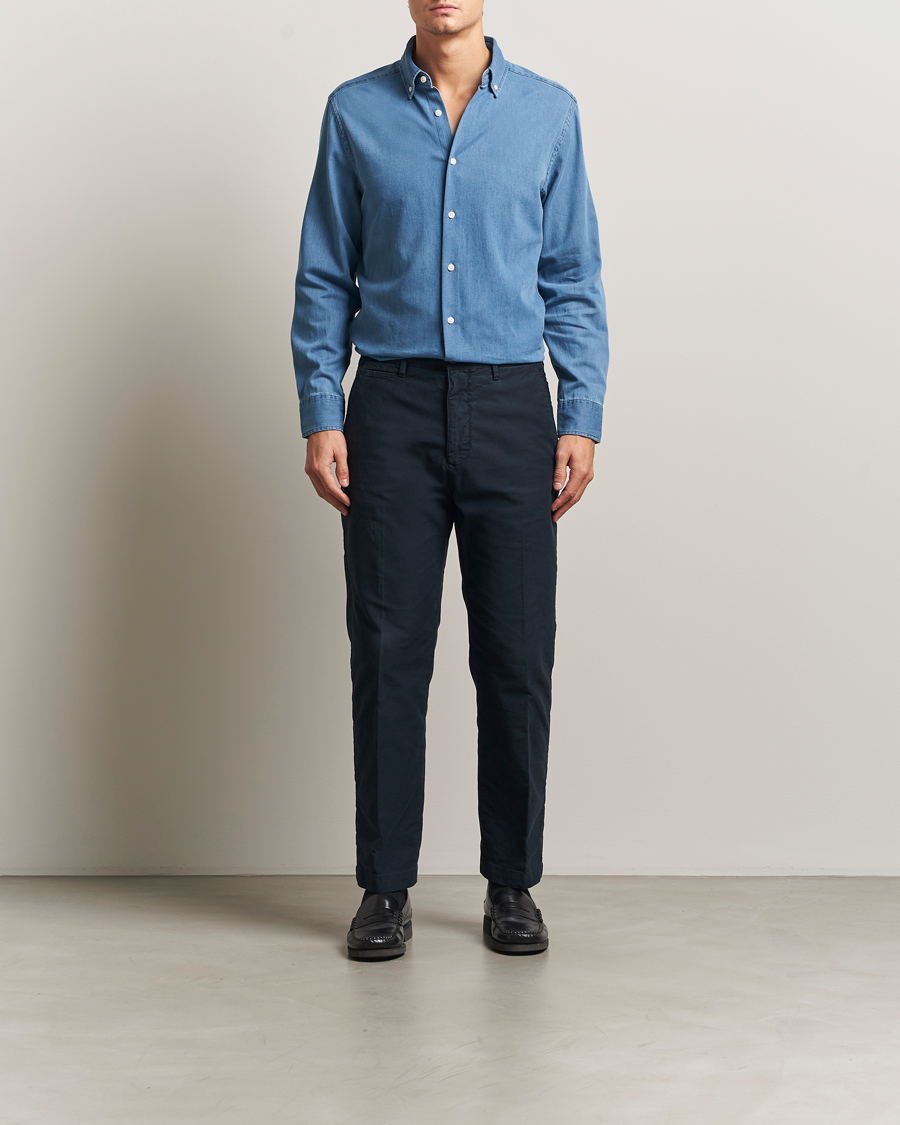 Herren | Hemden | Charles Tyrwhitt | Slim Fit Button Down Denim Shirt Ocean Blue