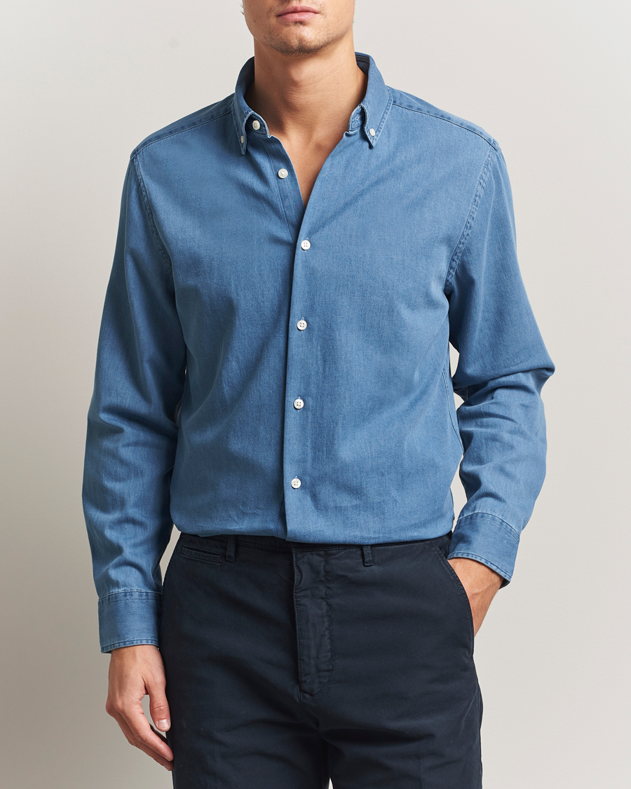 Herren | Hemden | Charles Tyrwhitt | Slim Fit Button Down Denim Shirt Ocean Blue