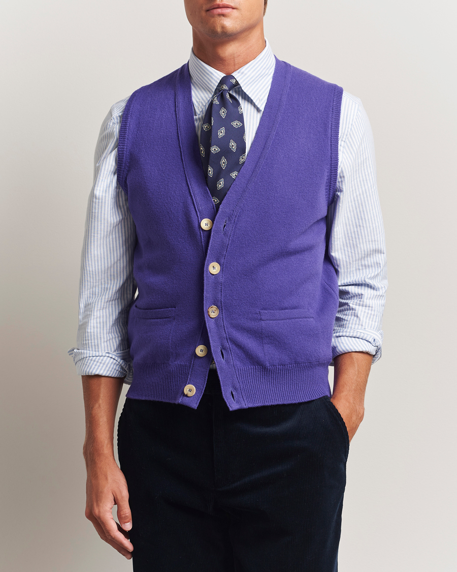 Herren | Pullover | Drake's | Lambswool Vest Cardigan Purple