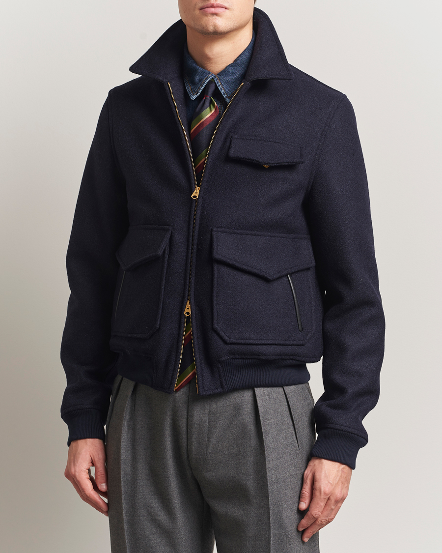 Herren | Jacken | Drake's | Melton Bomber Jacket Navy