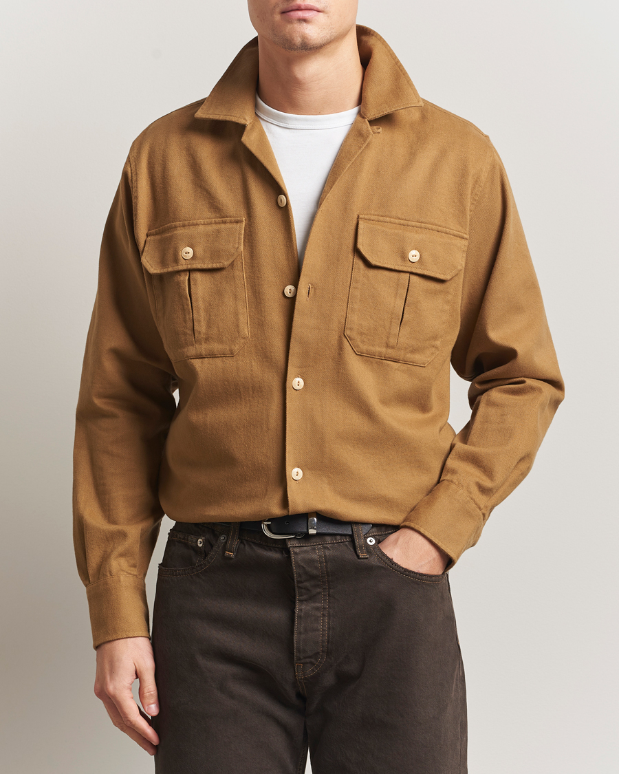 Herren | Hemden | Drake's | Brushed Twill Camp Collar Shirt Sand
