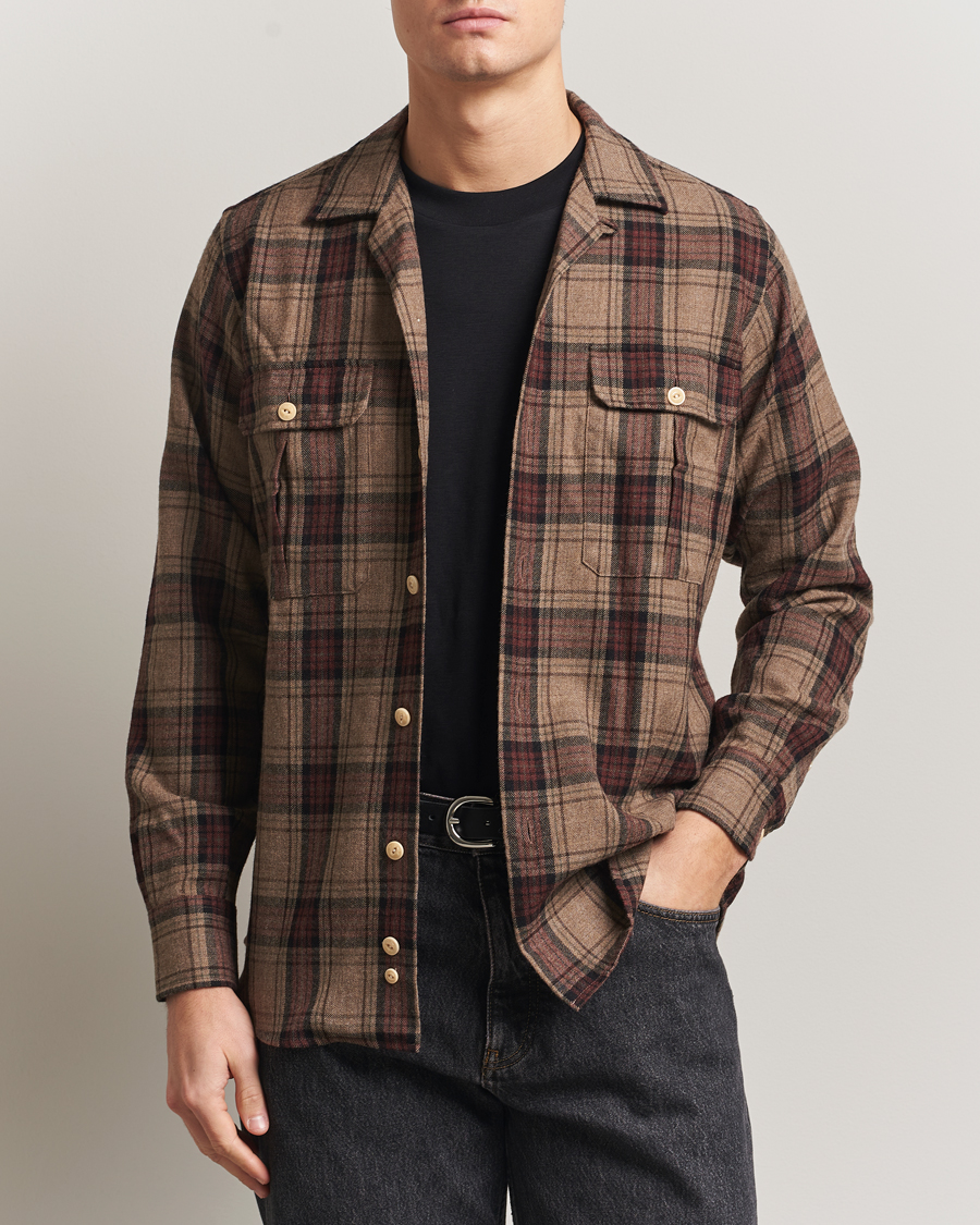 Herren | Hemden | Drake's | Wool Camp Collar Work Shirt Brown
