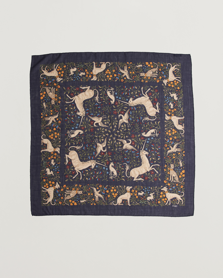 Herren | Tücher | Drake's | Drake'sUnicorn Garden Wool/Silk ScarfNavy