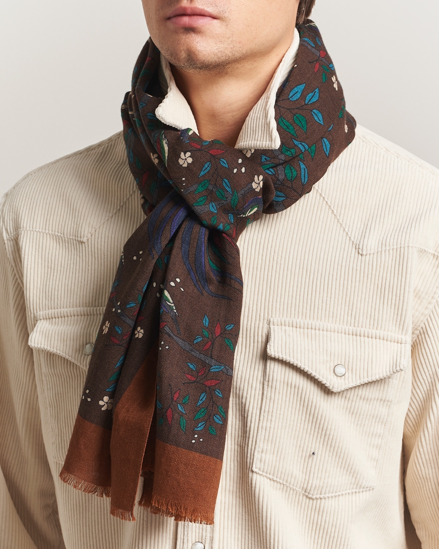 Herren | Drake's Birds Of Paradise Print Scarf Brown | Drake's | Birds Of Paradise Print Scarf Brown