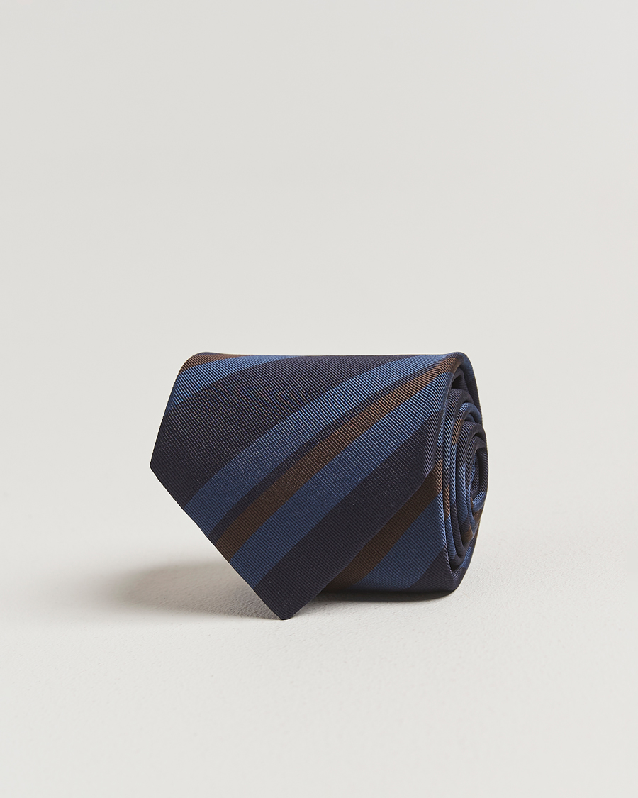 Herren | Krawatten | Drake's | Stripe Mogador Silk/Cotton Tie Navy/Brown