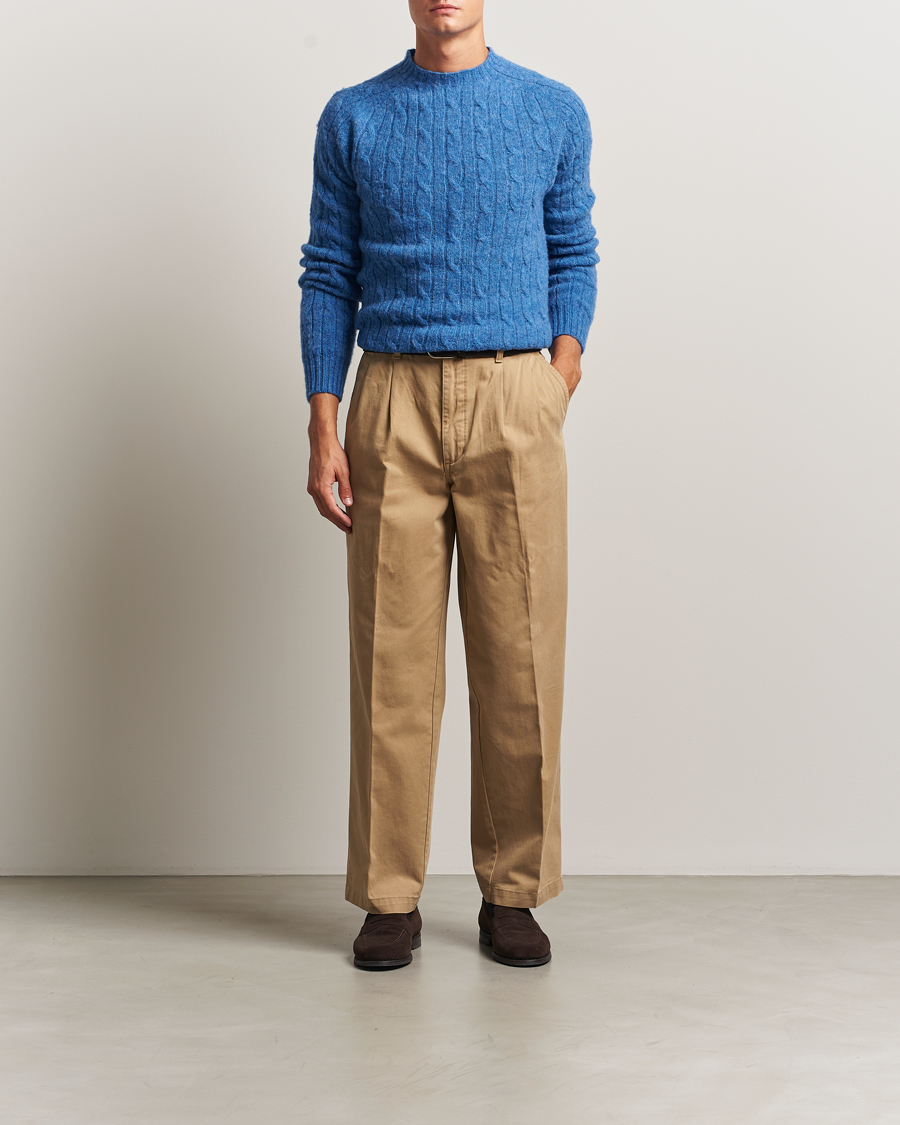 Herren | Pullover | Morris | Brushed Cable Sweater Blue